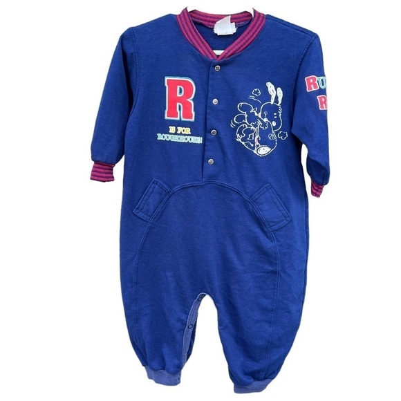 VTG Peanuts Snoopy Daisy Hill Puppies Romper Roughhouse Blue Red 18 Mo USA GUC - Picture 2 of 15